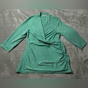 Peruvian Connection Cyprus Pima Cotton Ruched Wrap Top Women’s XL Light Green